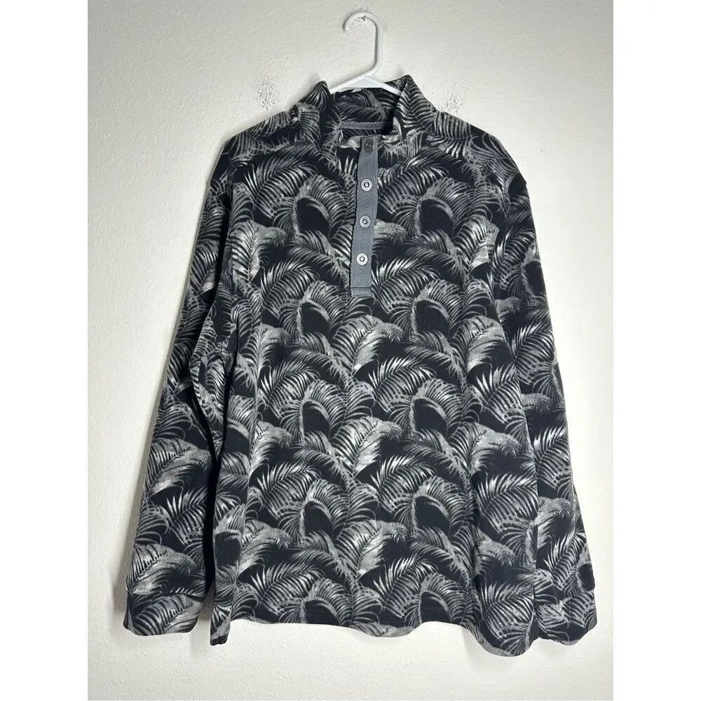 TOMMY BAHAMA  Mens 1/4 Snap Fleece Palm Fronds Black Hawaiian Soft Pullover Sz L